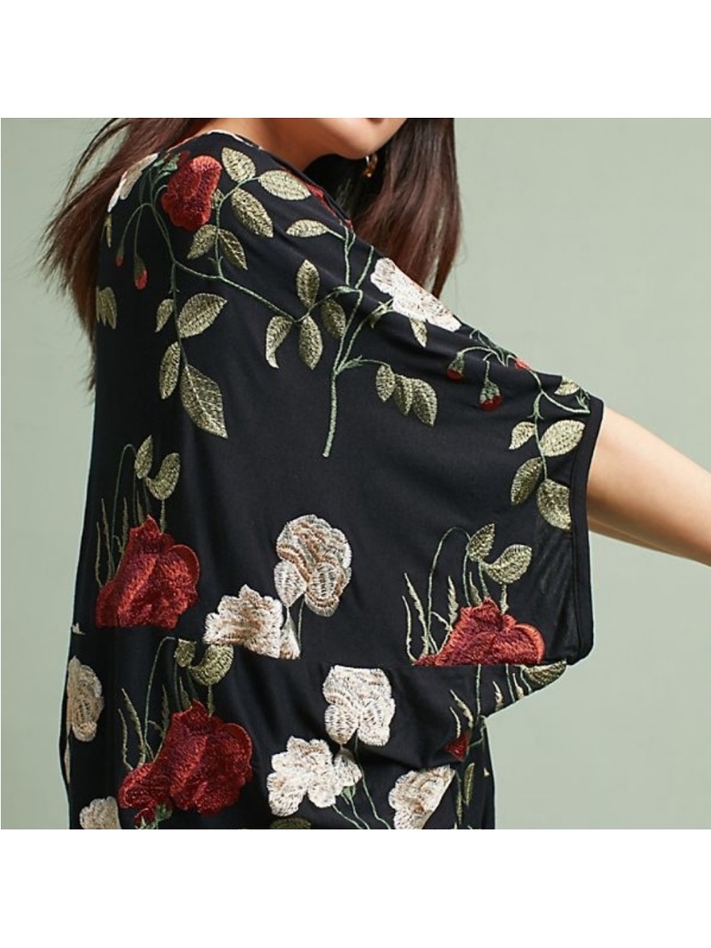 Anthropologie Black Floral  Embroidered Top Allora Size Medium Large Art to Wear - Picture 5 of 12
